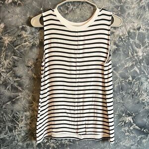 LOFT Black and White Striped Tank Top Crew Neck